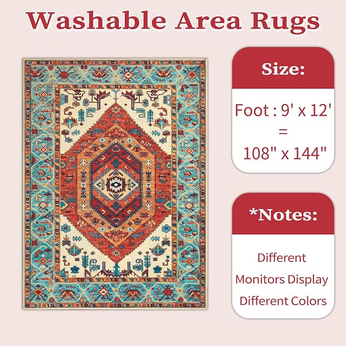 SERISSA Washable Rugs 9x12 Area Rugs, Large Non-Slip Boho Living Room Rug - Image 6