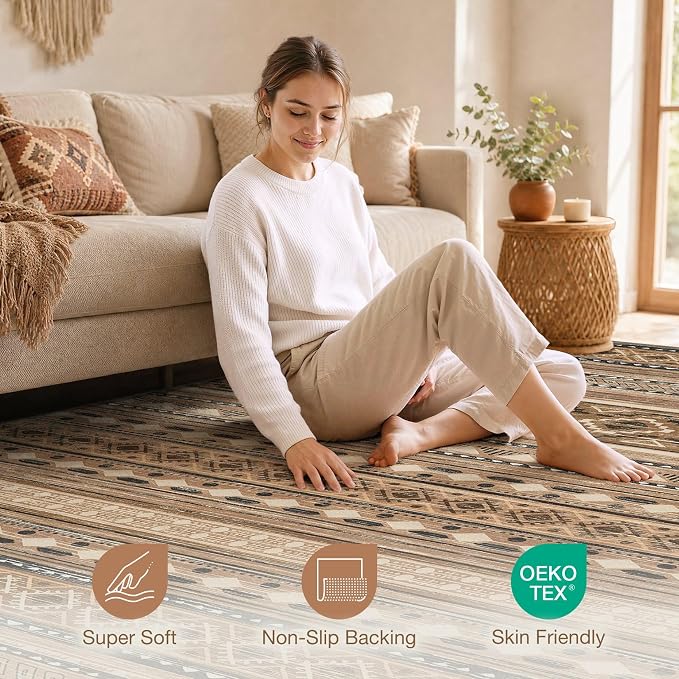 cotiled Boho 9x12 Area Rug for Living Room: Large Moroccan Washable Rug | Solve - Image 3