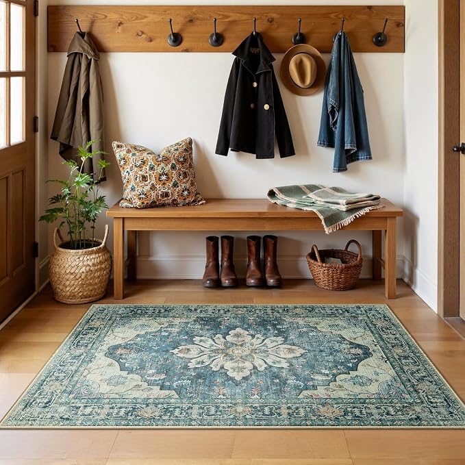 RELEANY Area Rugs 3'x5' Washable Non-Slip, Floral Vintage Distress Print - Image 2