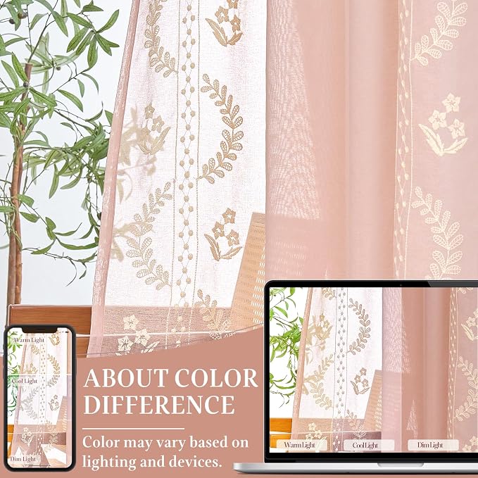 jinchan Belrose Winslow Pink Sheer Curtains 84 Inch - Image 8