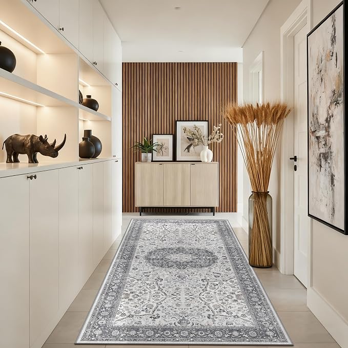 Hallway 4x8 Washable Runner Rug: Oriental Stain Resistant Entryway Kitchen Rug - Image 2