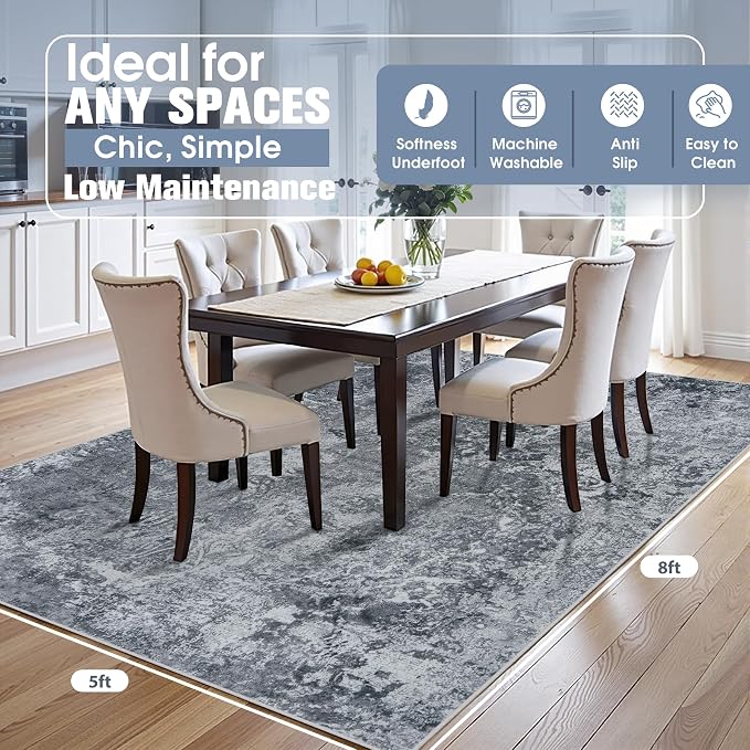 5x8 Area Rugs for Living Room Rug Washable: Abstract Rug for Dining Room - Image 2