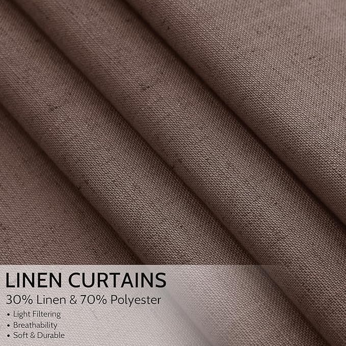 Cappuccino Linen Curtains for Living Room 126 Inches Long Light Filtering Semi - Image 4