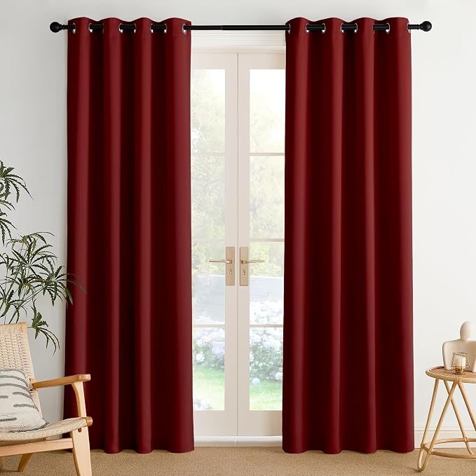 NICETOWN Room Darkening Draperies Curtains Panels, 2 Panels Burgundy Red W52 x by NICETOWN