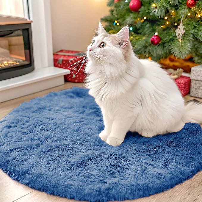 OLANLY Blue Round Rugs for Bedroom by OLANLY