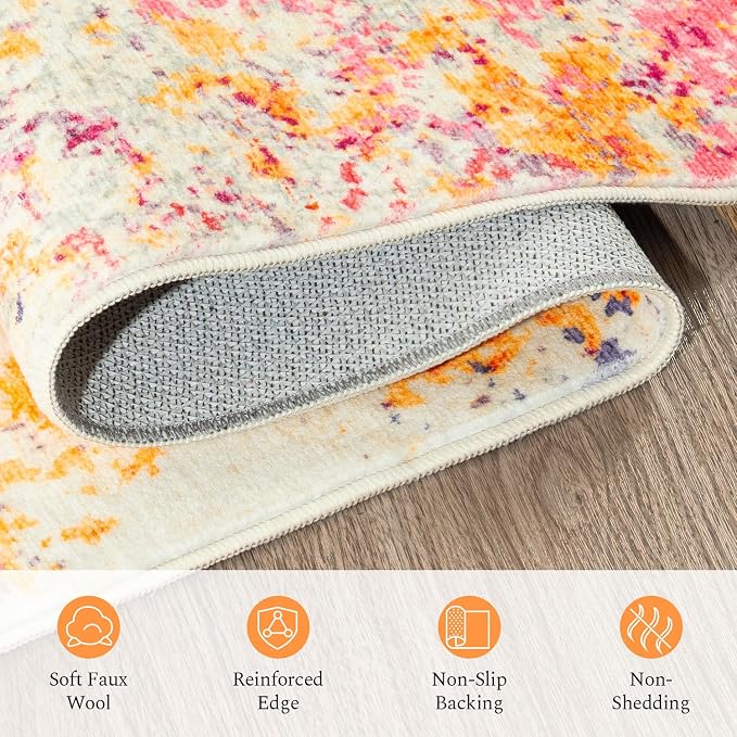 Rugflix 8x10 Area Rugs for Living Room, Washable Colorful Rainbow Large Rug | - Image 8