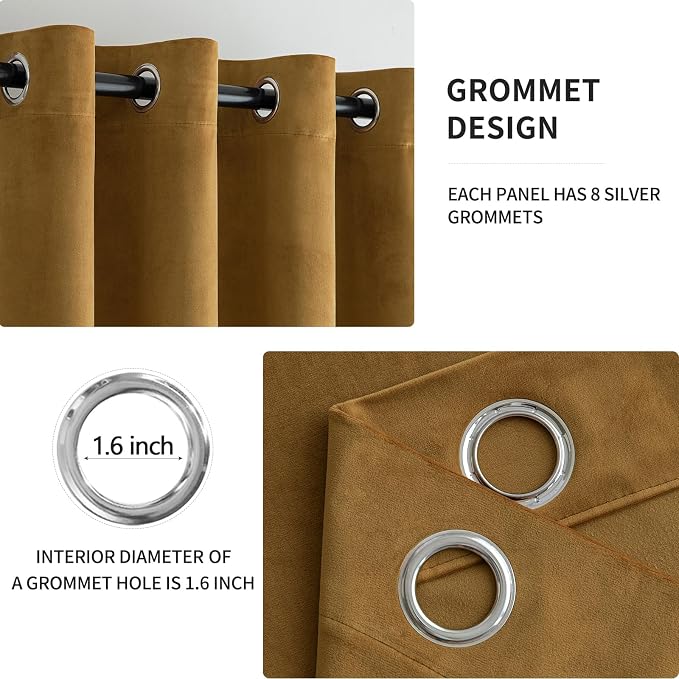 MIULEE Elegant Velvet Curtains Gold Grommet Curtains Fall Thermal Insulated - Image 2