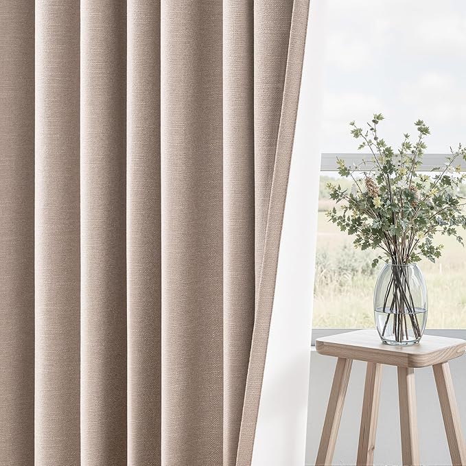 Natural Beige blackout curtains 84 inch Long 2 Panels 100% Blackout Linen - Image 6