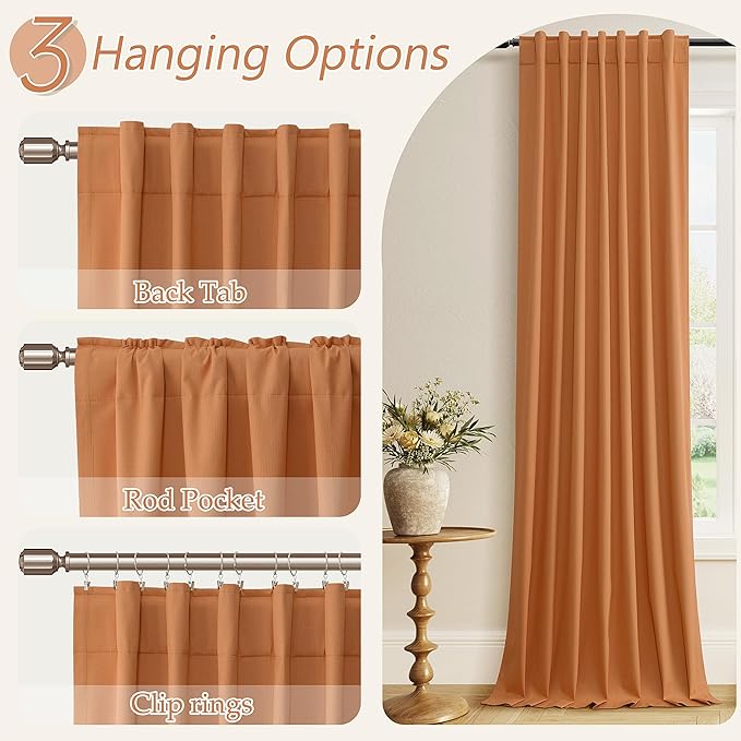 Guken Orange 100% Blackout Linen Curtains 96 Inch Length 2 Panels Set - Image 7
