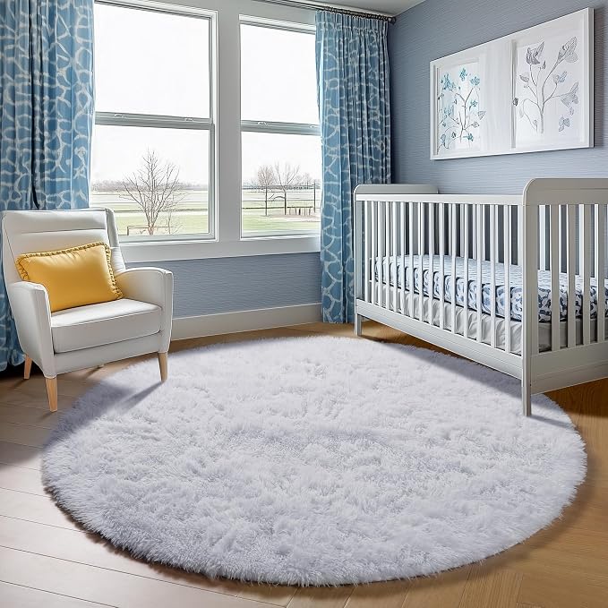 ONASAR White Round Rugs 6ft for Living Room Bedroom, Fluffy Circle Area Rug for - Image 8