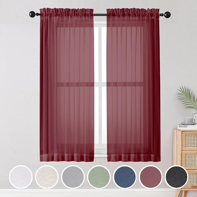 OWENIE Sheer Curtains, Sheer Curtains 63 inch Length 2 Panels Set, Rod Pocket by OWENIE