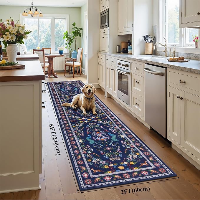 HEBE Washable Hallway Runner Rug 2'x 8' Non Slip Kitchen Rugs Runner, Low Pile - Image 2