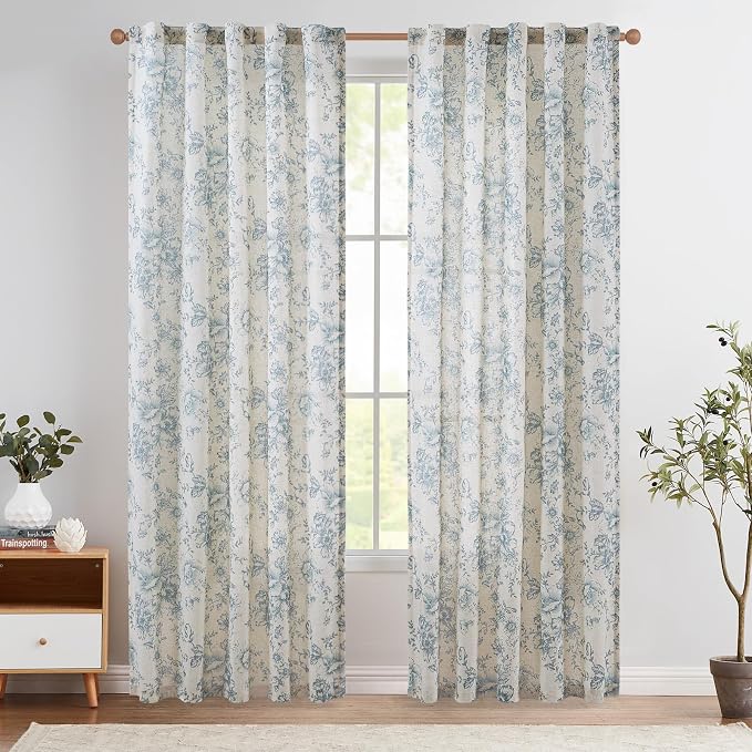 jinchan Linen Blend Curtain Floral Curtains by JINCHAN
