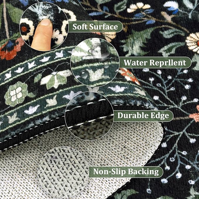 Yamaziot Washable Runner Rug 2x8 – Boho Non Slip Floral Hallway Runner Rug - Image 6