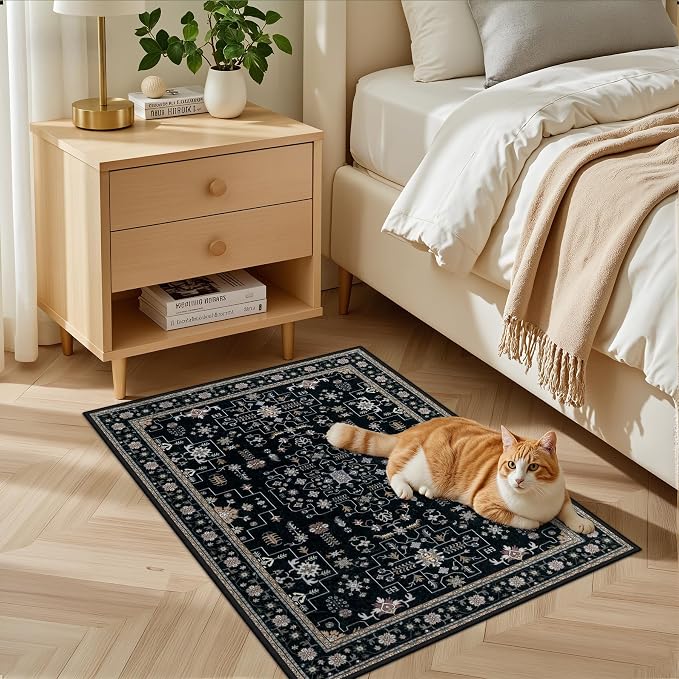 2x3 Area Rugs Living Room Rug: Washable Vintage Boho Medallion Rug No Slip - Image 3