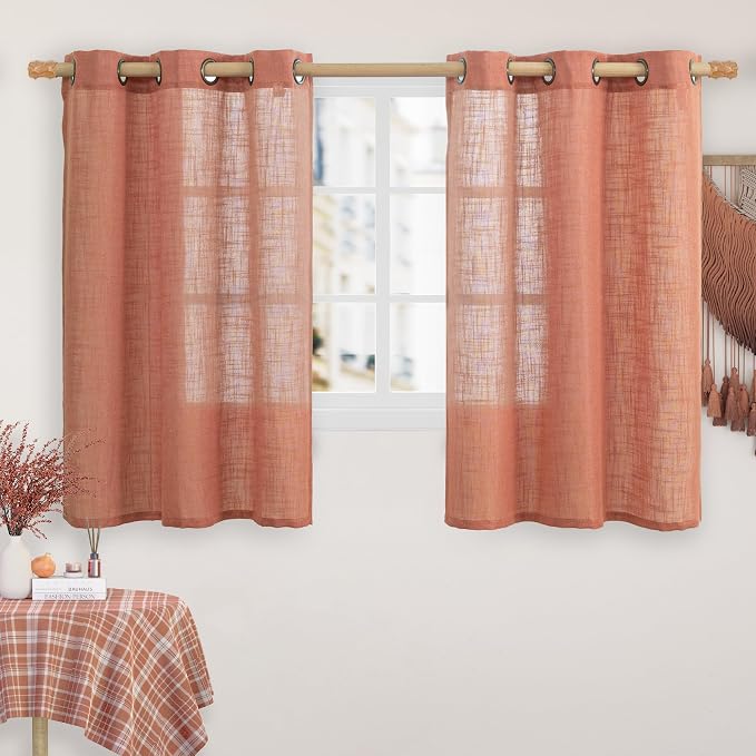 LAMIT Terracotta Linen Curtains 54 Inch Length 2 Panel Set, Semi Sheer Bronze by LAMIT