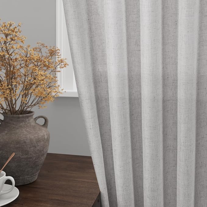 Grey Linen Curtains 102 Inches Long 2 Panels Set - Image 2
