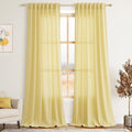 Yellow Linen Semi Sheer Curtains 120 Inches Long 2 Panels Set Back Tab Loop by Nanspring