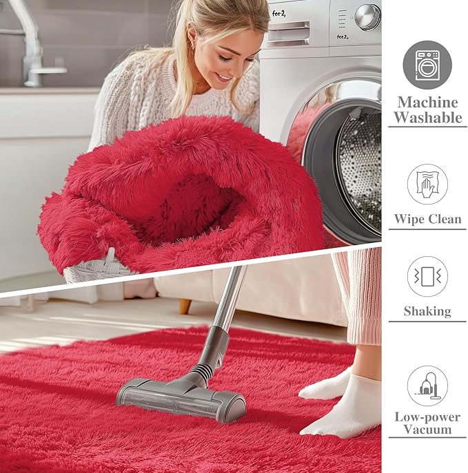 OLANLY 3x5 Machine Washable Small Bedside Rug, Soft Fluffy Shaggy Rugs - Image 2