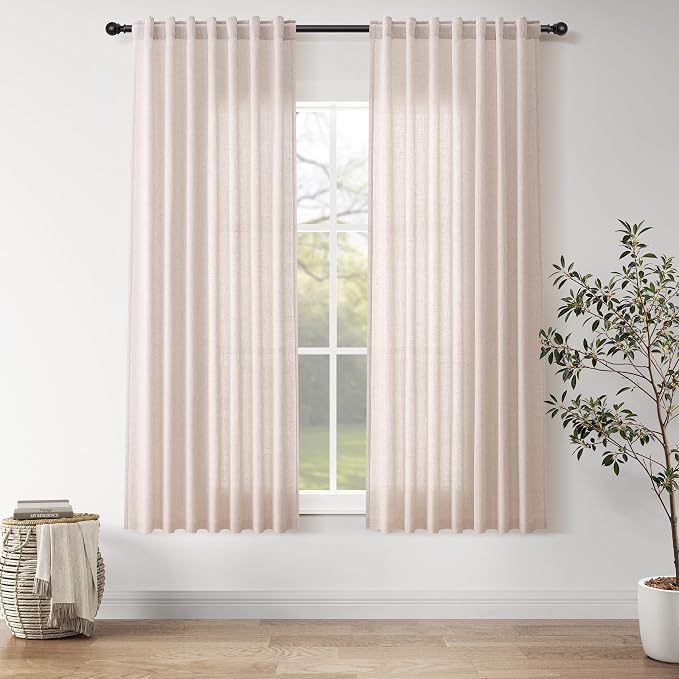 Nanspring Natural White Linen Curtains 63 Inch Length by Nanspring