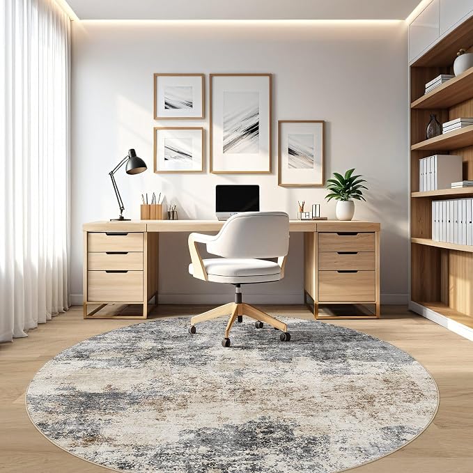 LOONGRUG Round Rug 5x5 Washable Neutral Modern Circle Area Rugs Grey Brown | - Image 7