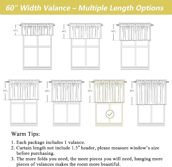 White Valances for Windows, Light Filtering Faux Linen Textured Small Short - Image 3