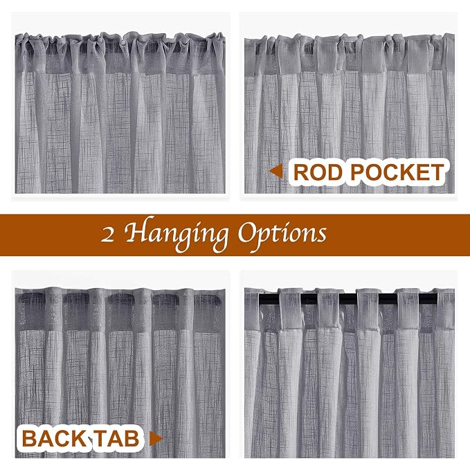NICETOWN Linen Sheer Curtains for Living Room, Rod Pocket & Back Tab Semi Sheer - Image 3