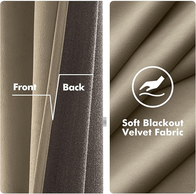 MIULEE Velvet Curtains Taupe Elegant Grommet Thermal Insulated Soundproof Room - Image 3