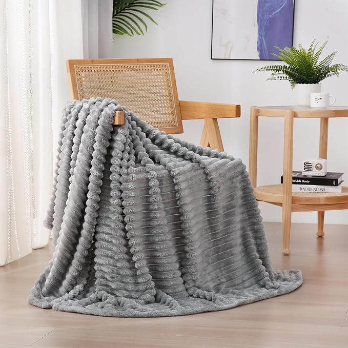 Grey Fleece Throw Blanket 60”×80” by linecooo