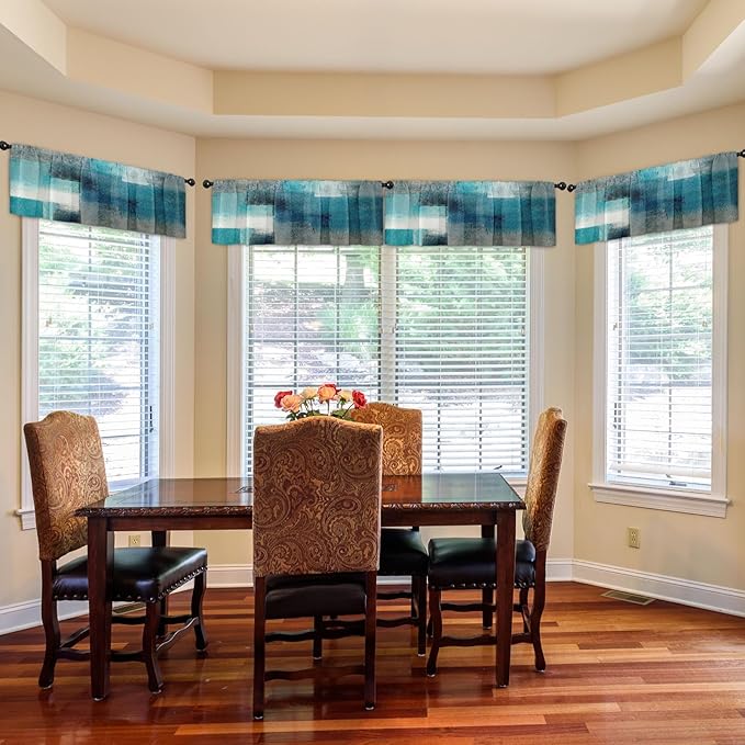 Emvency 4 Pack Valances Window Treatments, Turquoise Abstract Modern Art - Image 7