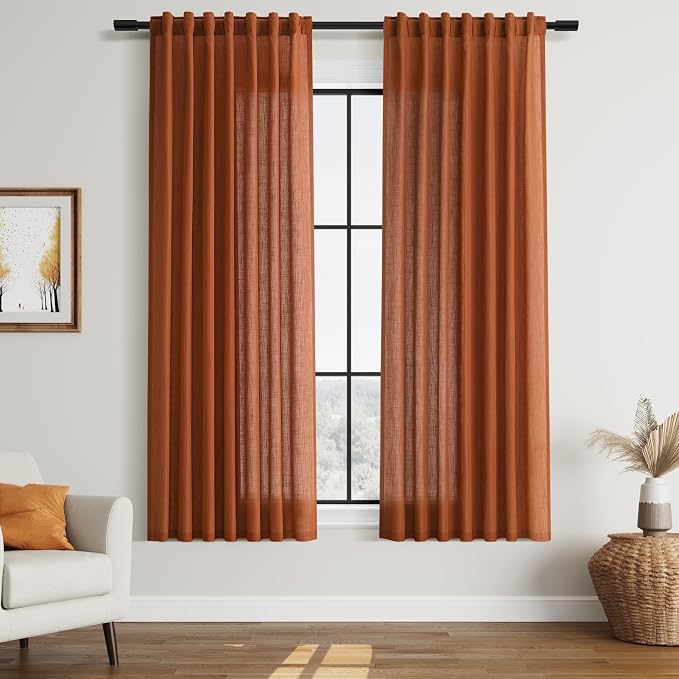 Nanspring Rust Linen Curtains 63 Inch Length by Nanspring