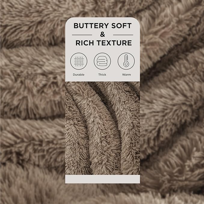 Bedsure GentleSoft Fluffy Brown Blankets Queen Size - Image 2