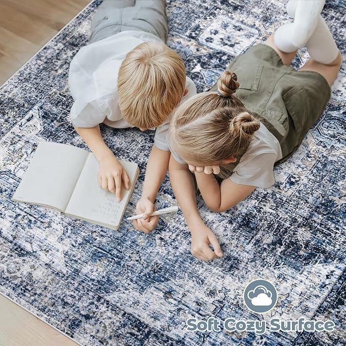 Area Rug 8x10 Washable Rug, Vintage Boho Medallion Rugs Non-Slip Soft Low Pile - Image 4