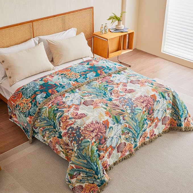 MSGKV Boho Throw Blanket for Bed Couch 100% Cotton Blanket 60"x80" Spring - Image 5