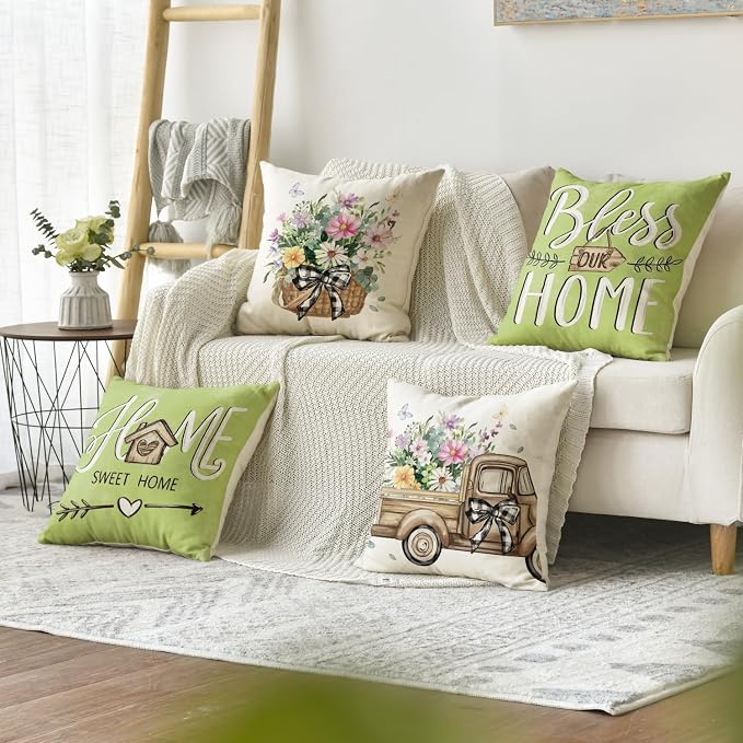 AVOIN colorlife Bless Our Home Eucalyptus Leaves Throw Pillow Covers, 18 x 18 - Image 2