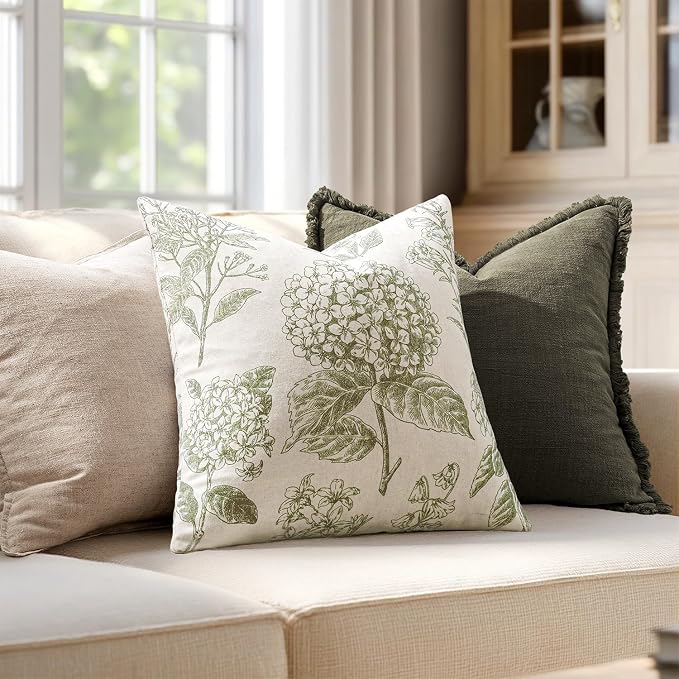 Set of 2 Lumbar Floral Pillow Covers 12x20 Inch Light Green | Decorative - Image 5