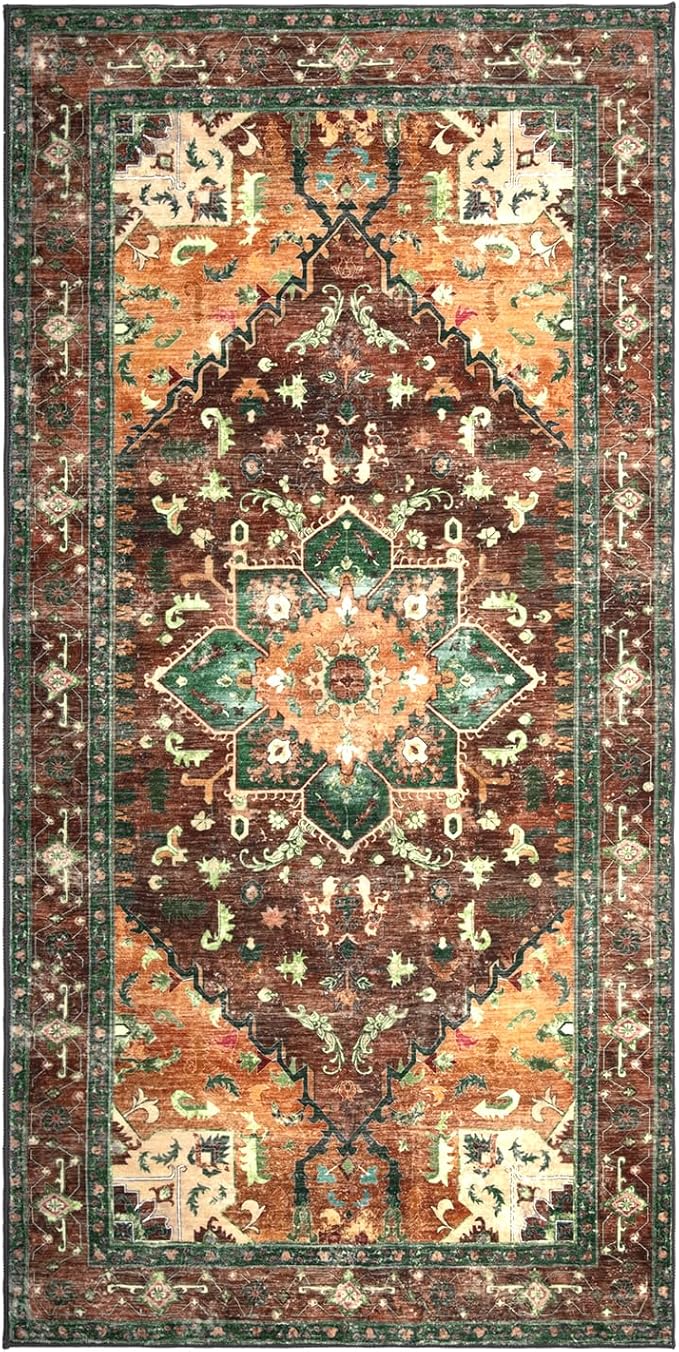 Yamaziot Washable Runner Rug, 3x6 Non-Slip Boho Vintage Hallway Rug - Image 2
