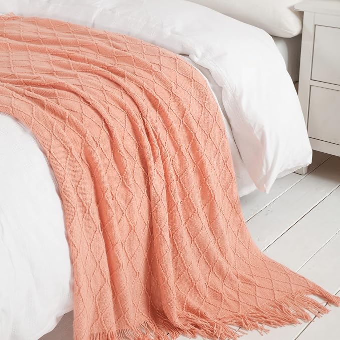 BOURINA Orange Throw Blanket 50x60 Inches Throw Textured Solid Soft Sofa Couch - Image 3
