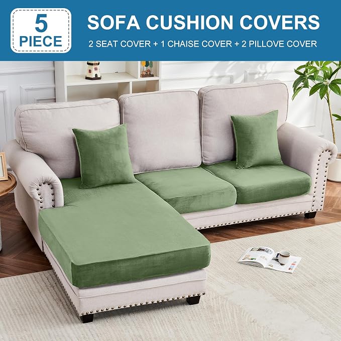 Couch Cover 3-Piece Elastic Velvet Couch Cushion Covers & Chaise Slipcovers - Image 3