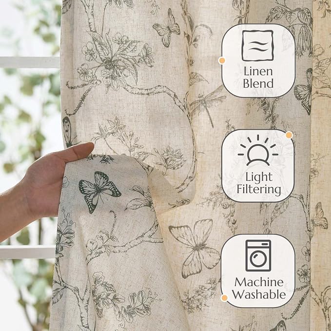 jinchan Floral Curtains Lined Linen Blend Curtain - Image 2