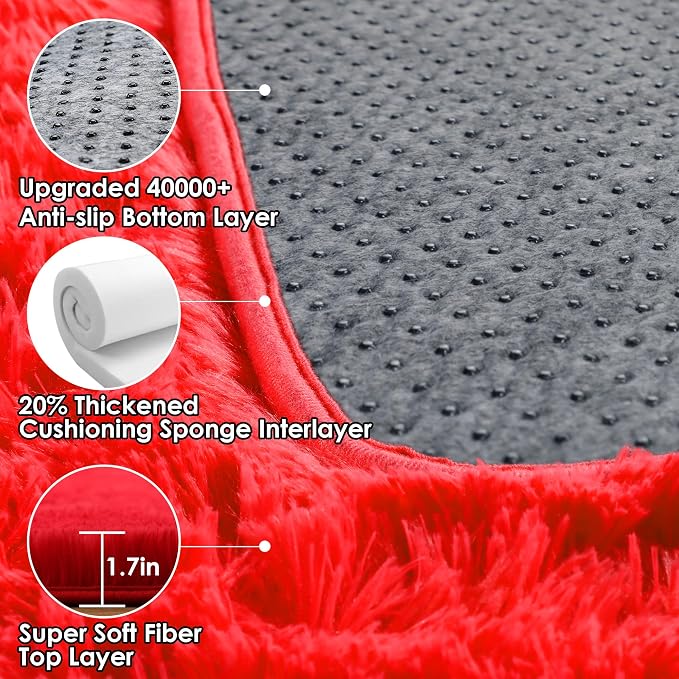 ONASAR Red Rugs for Living Room Bedroom, 5x8 Fluffy Bedside Area Rug, Soft - Image 3