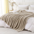Khaki Throw Blanket for Couch Sofa 90x90 inches Striped Design | Fleece by Unknown