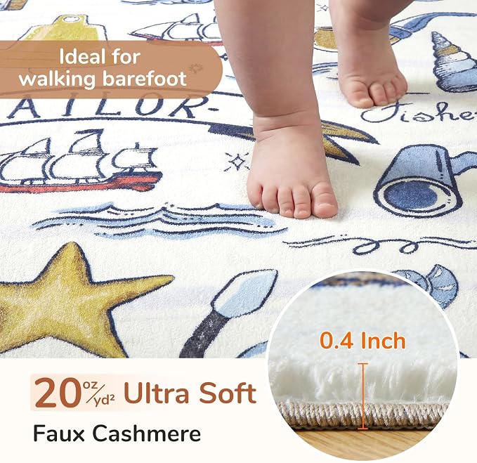 OPPODREAM Nautical Soft Area Rugs 5x7, Washable White Rug - Image 2