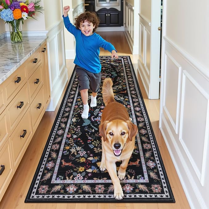 HEBE Washable Hallway Runner Rug 2'x 6' Non Slip Kitchen Rugs Runner, Low Pile - Image 8