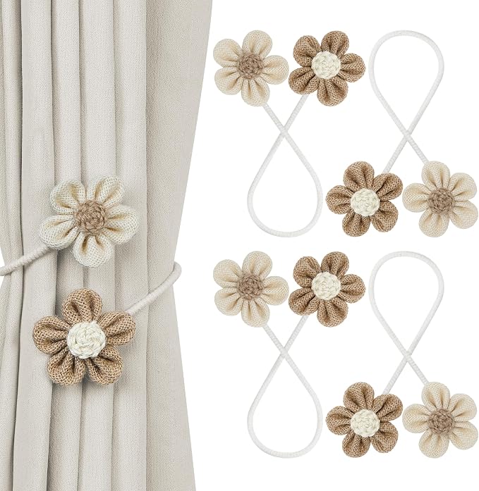KLOGTSIND Flower Curtain Tiebacks, 4 Pack Boho Curtain Ties Elegant DIY Curtain by KLOGTSINDDirect