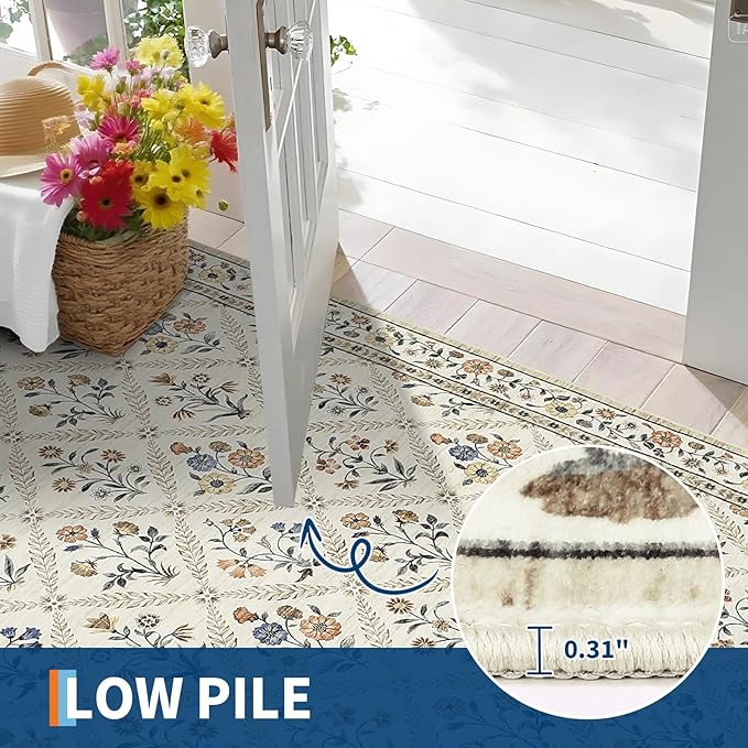 Washable Kitchen Runner 2x6 Non-Slip Floral Carpet Runner - Image 7