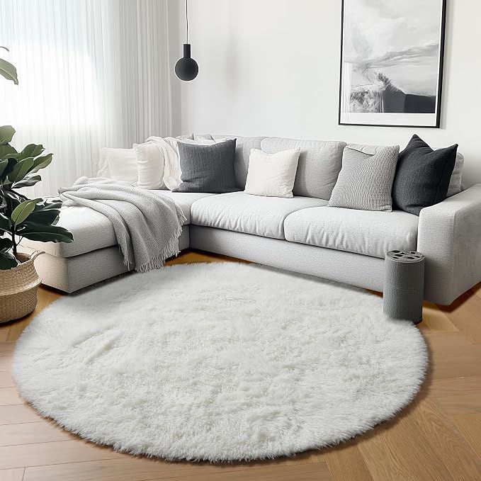 ONASAR Cream White Round Rugs 5ft - Image 3