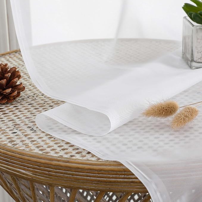 OVZME White Sheer Curtains 72 Inches Long 2 Panels Set, Light Filtering Sheer - Image 2