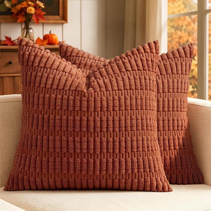 MIULEE Fall Euro Sham Decorative Throw Pillow Covers 26x26 Rust Pack of 2 | by MIULEE