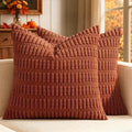 MIULEE Fall Corduroy Decorative Throw Pillow Covers 16x16 Rust Pack of 2 | by MIULEE